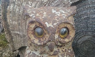 Par de lareira e ferro antigo coruja ferro fundido raro com olhos de vidro e ferros - Imagem 1 de 4