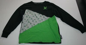 Used 14 Year Boys Graphic Tee Top Mojang Minecraft Long Sleeves Black Green - Picture 1 of 3