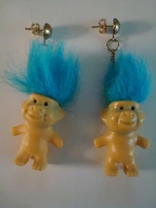 Vintage Troll Doll Earrings, Blue Hair, 1964-1967 - Picture 1 of 2
