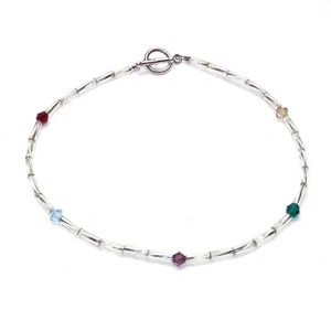 925 Sterling Silver Clear And Multicolor Beaded Ankle Bracelet Anklet 9 1/4 in - Picture 1 of 3