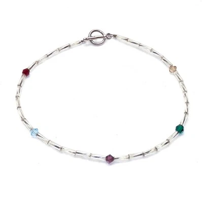 925纯银透明多色串珠踝手链脚链9 1/4英寸 — 第 1/3 张图片