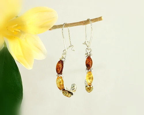 Bernstein Ohrhänger Silber 925 Ohrringe braun grün gelb echt Sterlingsilber bj46 - Bild 1 von 1