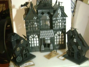 MOONLIGHT MANOR METAL HAUNTED HOUSES VILLAGE TEA LIGHT CANDLE HALLOWEEN DECORNEW - Picture 1 of 13