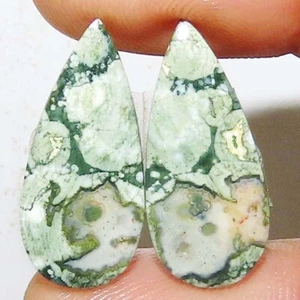 RHYOLITE OPAL Pair Pear Cabochon 100% Natural Loose Gemstone 17.55 CT 12X26X3 mm - Picture 1 of 10