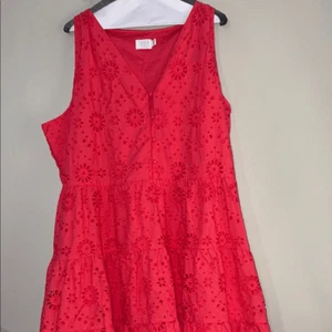 Vibrant Coral Floral Eyelet Sleeveless Dress - Picture 1 of 14