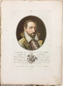 1788 GASPARD DE CHATILLON COLIGNY Militare francese Incisione a colori - Imagen 1 de 1