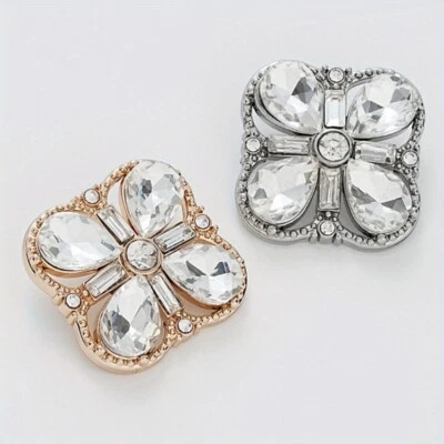 6x Decor Square Rhinestone Buttons Gold Brim 0.75In Shiny Sewing Material Modern - Image 1 of 4