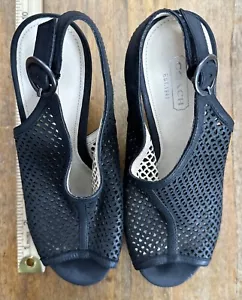 Scarpe Coach Nere Jaklyn A8159 Maglia Traforata Sling Zeppa Plateau Tacco Taglia 6,5 B - Foto 1 di 8