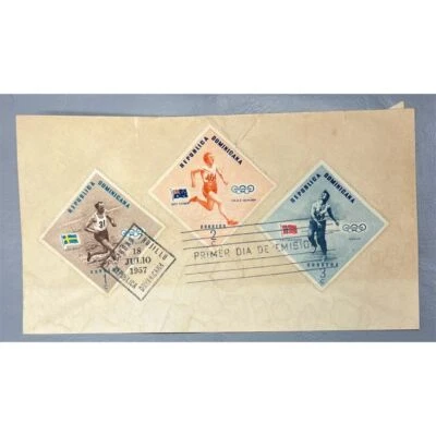 Estampillas olímpicas de primer día de República Dominicana 1957 América Latina Foto 1 de 2