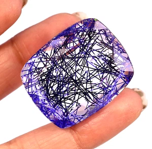 Piedra preciosa corte esmeralda de cuarzo rutilado brasileño pelo azul 108,10 quilates certificado - Imagen 1 de 6