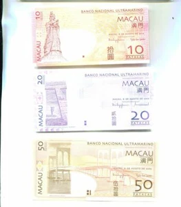 MACAU CHINA 2009 2010 3 DIFFERENT PATACAS CURRENCY NOTE LOT CHOICE CU 3051N - Picture 1 of 1
