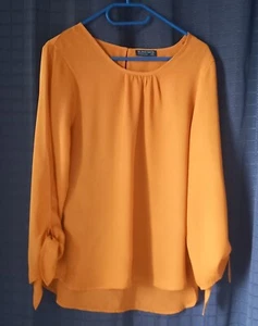 Bluse Damen Gr. 40 Blind Date curryfarben Rundhals Ärmel mit Schleife - Bild 1 von 4