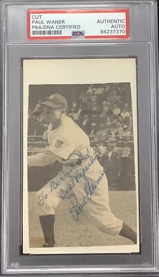 Paul Waner Signed Photo Cut Baseball HOF Autograph Pittsburgh Pirates PSA/DNA - Image 1 of 2