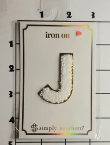 Letter "J" Patch White  2" Glitter Edge Embroidered Chenille Iron on Alphabet - Picture 1 of 1