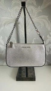 Michael Kors Silver Metallic Pouchette Shoulder Bag With Chain - Picture 1 of 13