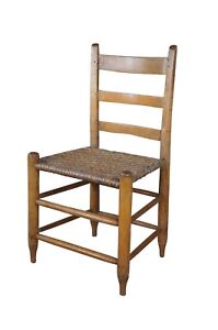 Antique Primitive Shaker Maple Farmhouse Thumb Back Ladderback Rush Chair