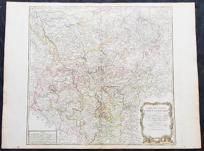 1757 De Vaugondy Large Antique Map North Rhine-Westphalia Bonn Cologne, Germany - Image 1 of 2