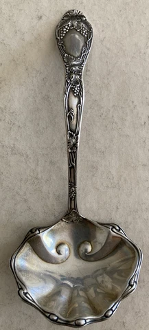 Antique Victorian Art Nouveau grapes Sterling Silver Jam Ladle Or Sugar Spoon Cover
