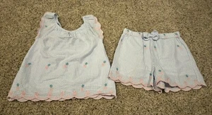 Crown & Ivy Kids 2-Piece Set Size XL Girls Seersucker Top Shorts Tie Scallop - Picture 1 of 8