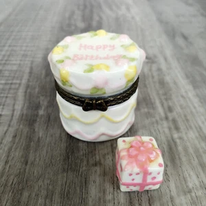 Vintage Hinged Porcelain Happy Birthday Cake with Present - Picture 1 of 9