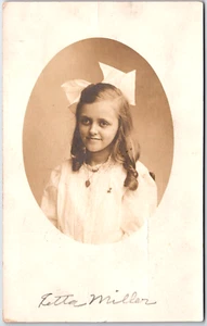 Portrait, Young Girl in Floral White Dress, Necklace and Bow, Vintage Postcard - Picture 1 of 2