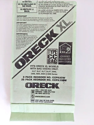 Oreck XL CELOC Filtration Vacuum Bags, Type CC, CCPK8DW- Pack of 5, Open Box - Image 1 of 4