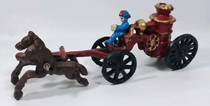 Camión de bomberos de hierro fundido tirado por caballos bomba de vapor estatuilla bombero entrenador cochecito - Imagen 1 de 16
