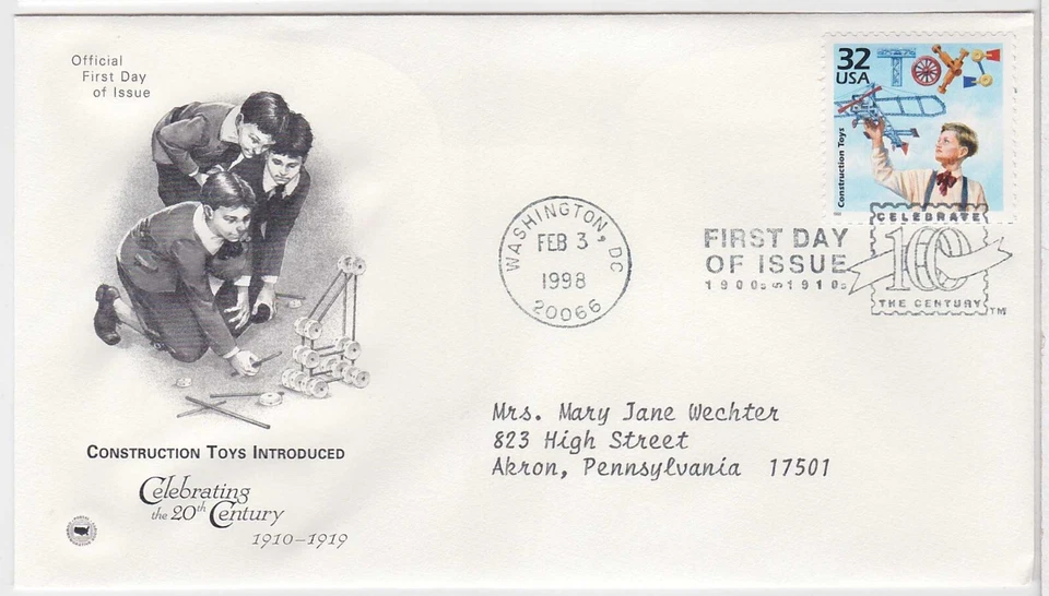 TurtlesTradingPost- Construction Toys 1910s 1998 #3183n  FDC- Artcraft Variety - Image 1 of 1