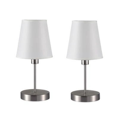 Coppia Lampada da Tavolo Lume da Comodino in Metallo nichel satinato Abatjour - Immagine 1 di 4