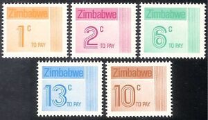Zimbabwe 1985 To Pay/Postage Due 5v set (n33723)