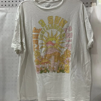 BILLABONG Take A Sun Trip Graphic Tee Woman’s Medium Floral Mushrooms - Image 1 of 4