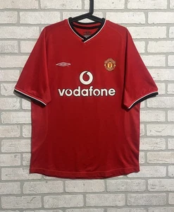 Manchester United Trikot Vintage Y2K Herren Large Umbro Rot Vodafone Logo Soccer Shirt - Bild 1 von 21