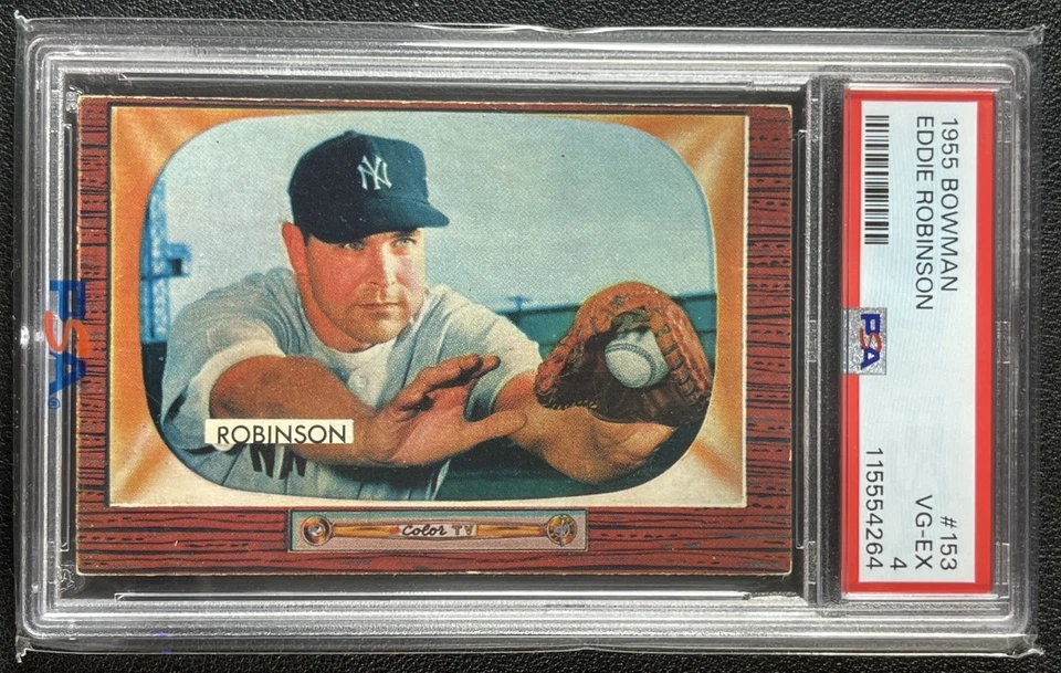 EDDIE ROBINSON PSA 4 1955 BOWMAN BASEBALL #153 YANKEES 4264 - Image 1 of 2