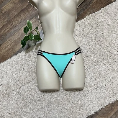 Victoria's Secret XS Turquoise Black Strappy Cheeky Swim Bikini Bottoms NWT - Image 1 of 4