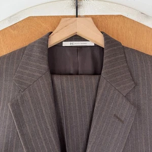 Hickey Freeman Suit Mens 42R Brown Pinstripe 2 Button 100% Wool Canvas 38x33 - Picture 1 of 22