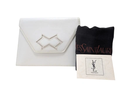 Bolso sin asas Yves Saint Laurent Bolso Cartera Cuero Blanco Vintage YSL Foto 1 de 4