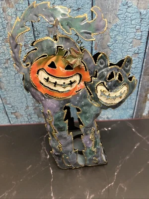 Soporte de luz de té para escultura de gato de metal rústico Country Jackolantern 10 pulgadas HALLOWEEN Foto 1 de 4