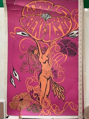 Póster psicodélico de luz negra Love Is Where It's At 1967 Summer of Love Hippie Foto 1 de 4