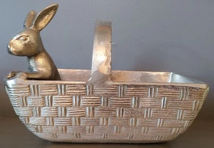 ¡¡NUEVO!! Cesta de conejo de metal plateado plato escultura decoración del hogar 10" X 6" X 8" - Imagen 1 de 3