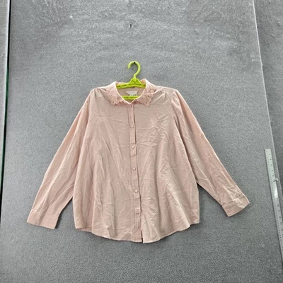 Blusa Lauren Conrad Mujer 1X Rosa Cuello Botón Bordado Cuello Nueva con Etiquetas Foto 1 de 4
