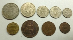 1953 UK Pre-Decimal 9-Coin year type set Elizabeth II 2/6-1/4d CORONATION YEAR - Bild 1 von 2
