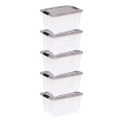 32 Qt./8 Gal. Cajas de almacenamiento de plástico con tapas de cierre, transparentes (juego de 5) Foto 1 de 4