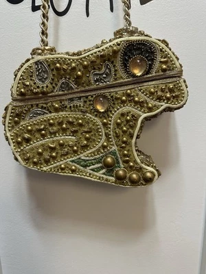 Mini bolso de colección Mary Frances con cuentas rana correa de cadena dorada Y2K  Foto 1 de 4