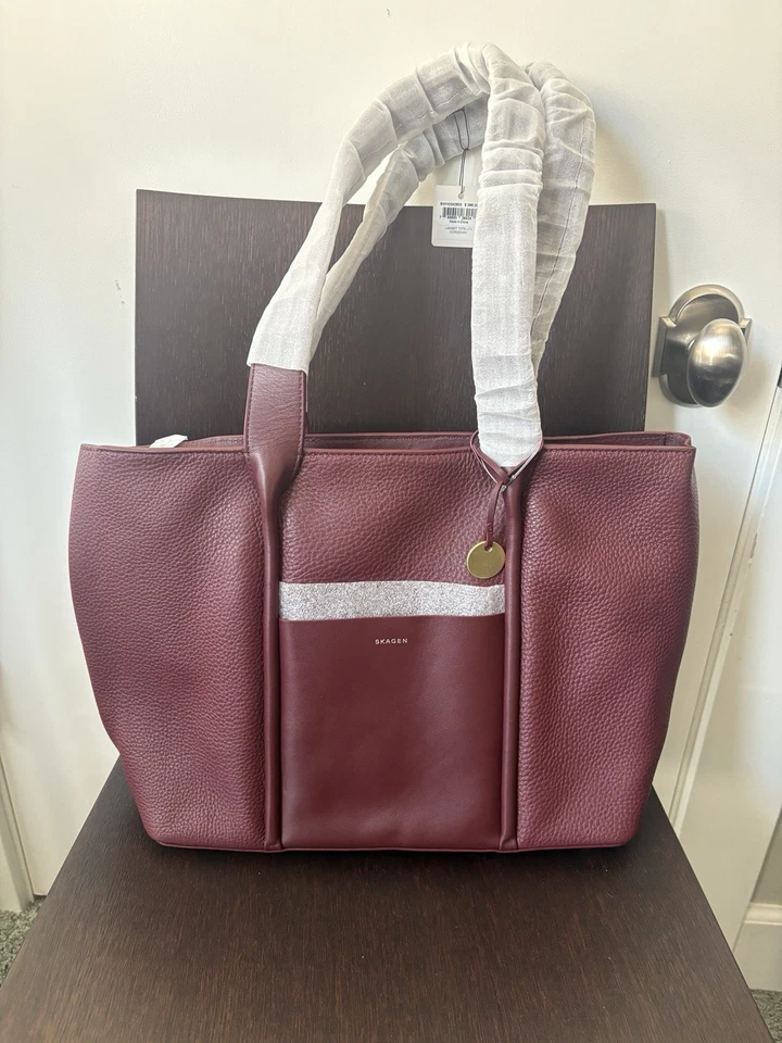 NUEVO CON ETIQUETAS SKAGEN Lisbet Bolso de Cuero Cuero Borgoña $295 venta al por menor Foto 1 de 4