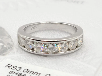 0.10Ct 7-Stone Moissanite GRA Ring Engagement Band Sterling Silver sz 9 - Image 1 of 4