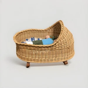 Cesto per bambole in rattan/vimini naturale con cappuccio e bambola - Ottime condizioni vintage - Foto 1 di 4