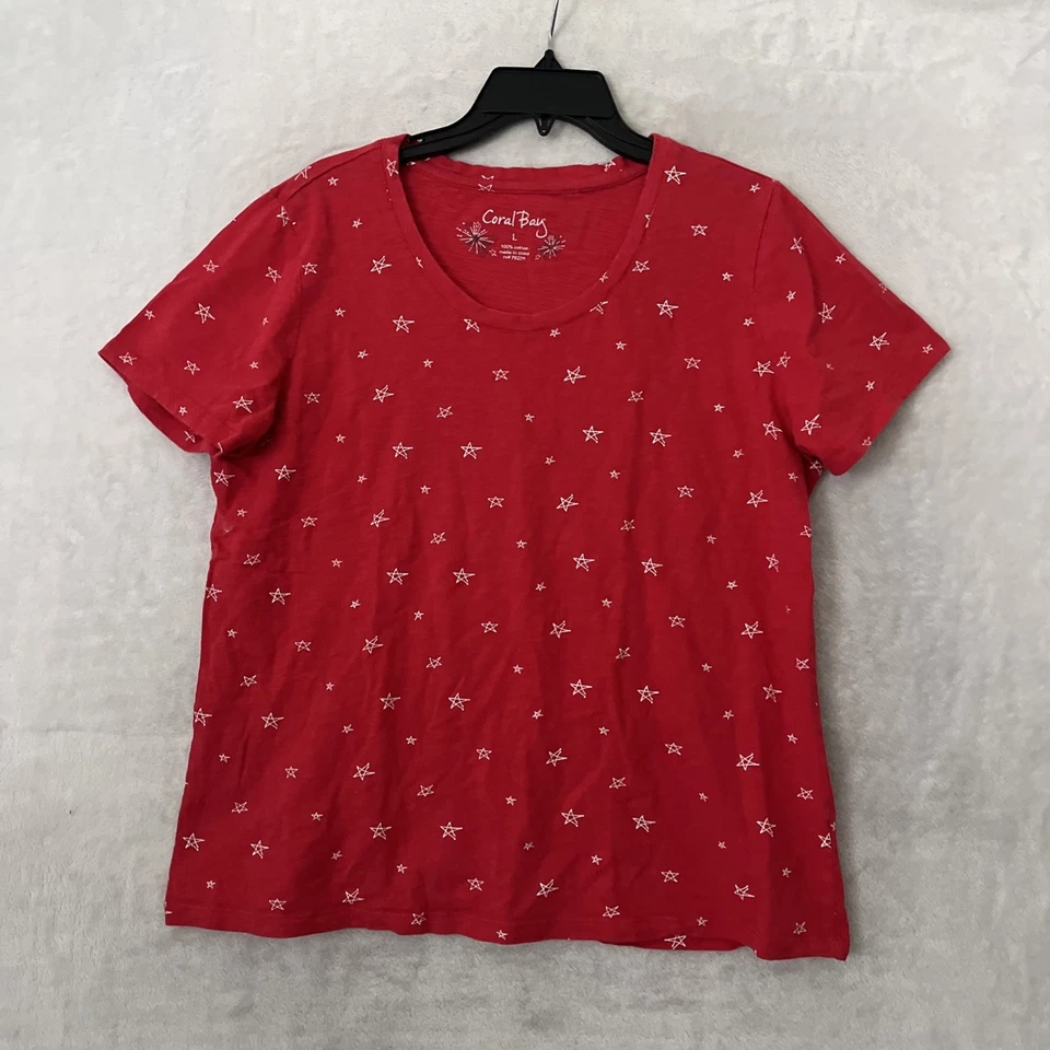 Blusa Top Mujer Coral Bay Roja Geométrica Grande Algodón Manga Corta Cuello Redondo Foto 1 de 4