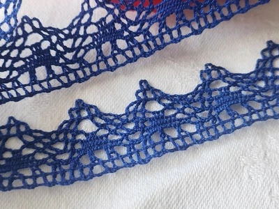 Dentelle vintage bleu  coton large 2 métres  sur 2,1  cm A5 - Photo 1/3