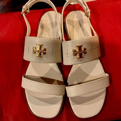 Tory Burch Sandalia Cuero Puntera Abierta Blanco Talla 7.5 M con Correa Anke Ajustable Foto 1 de 4