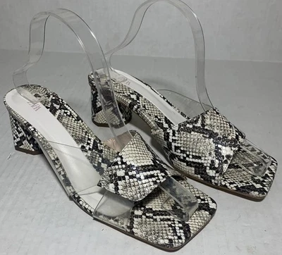 Zara Sandals Size 9.5 Animal Print Snake Block Heel Square Toe Mules Slides - Image 1 of 4